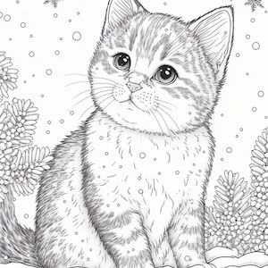 Page downloadable printable coloring pdf holiday christmas kitty cat coloring pages kitten snow christmas tree santa hat