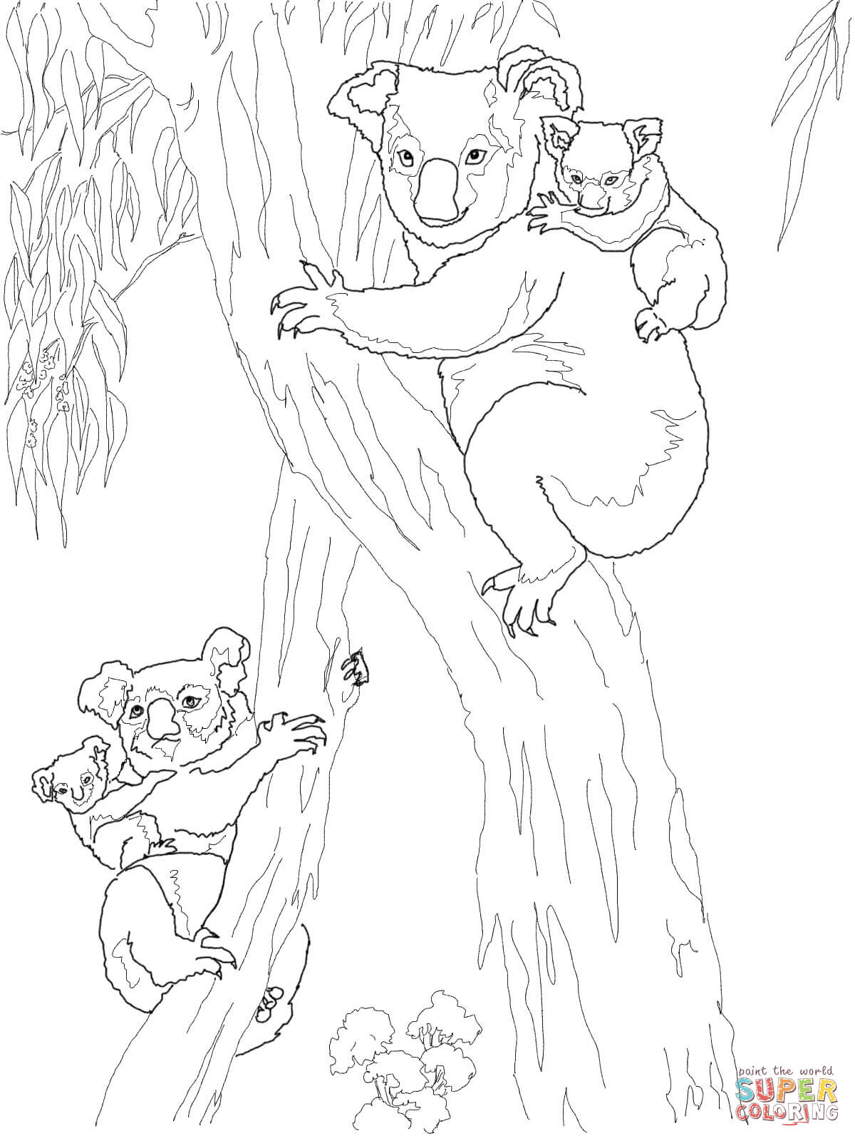 Koala moms with babies coloring page free printable coloring pages