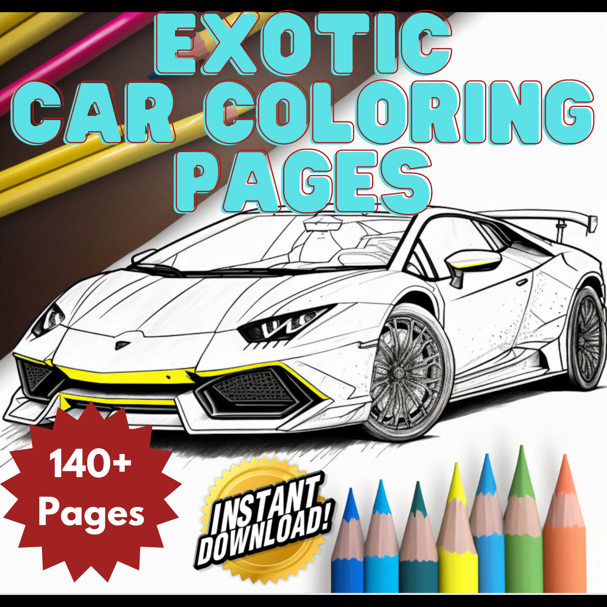 Over pages exotic car printable coloring pages instant downloadlamborghini and more instant download