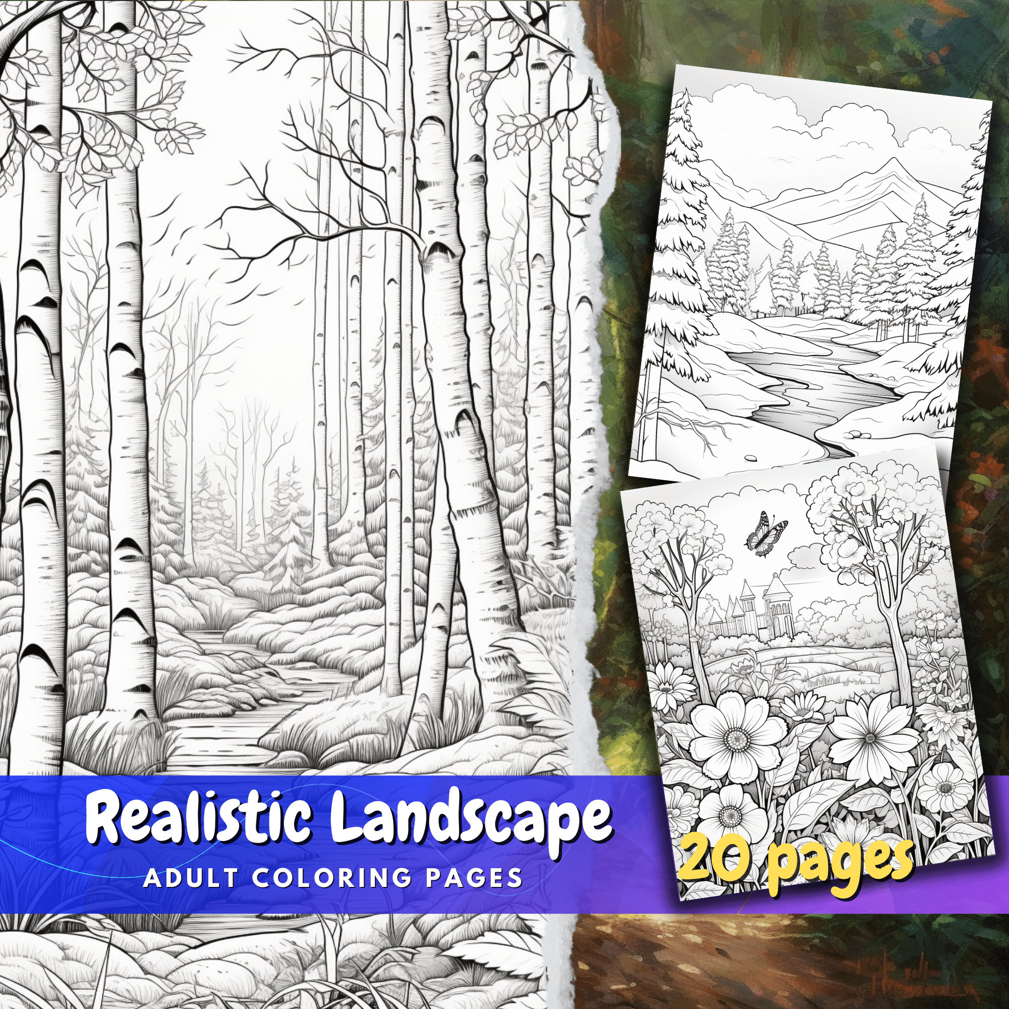 Realistic landscape coloring pages for greyscale enthusiast