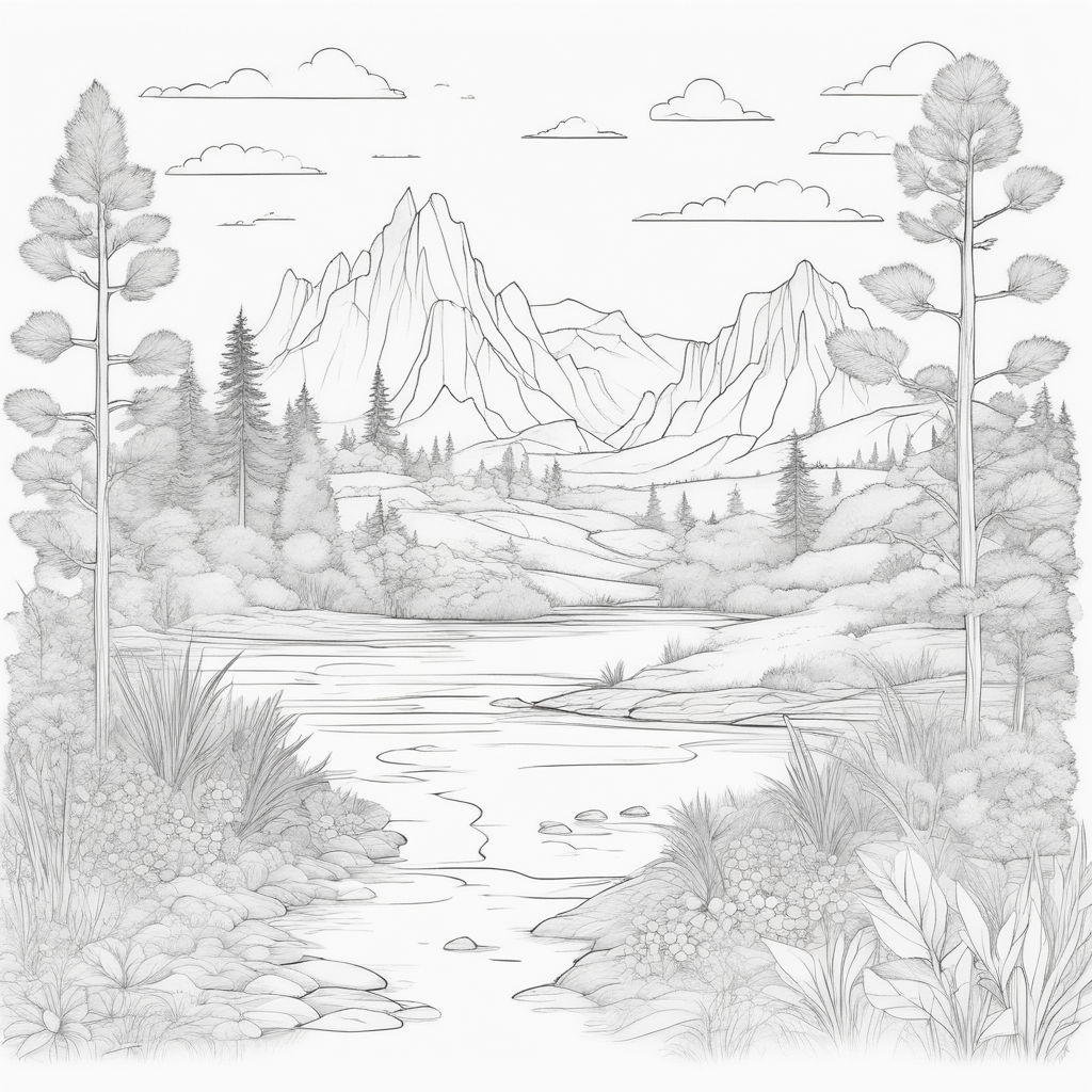 Sketch drawing of a mountain landscape