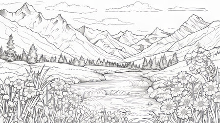 Lake coloring page stock photos and images