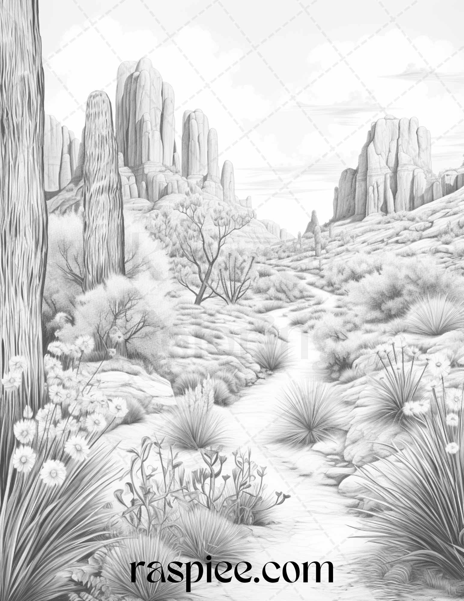 Desert landscapes grayscale coloring pages printable for adults pd â coloring