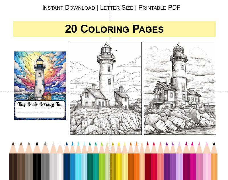 Best seller lighthouse coloring pages pages printable digital instant download pdf best selling item coloring book