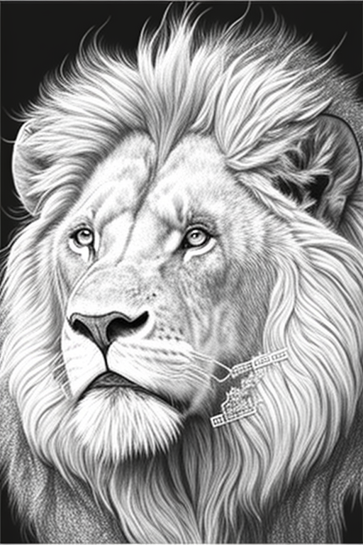 Bladenovak lion portrait coloring book style d simple shapes low detail few lines