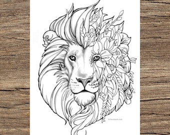 Fantasy lion printable adult coloring page from favoreads coloring book pages for adults and kids coloring sheets coloring designs instant download