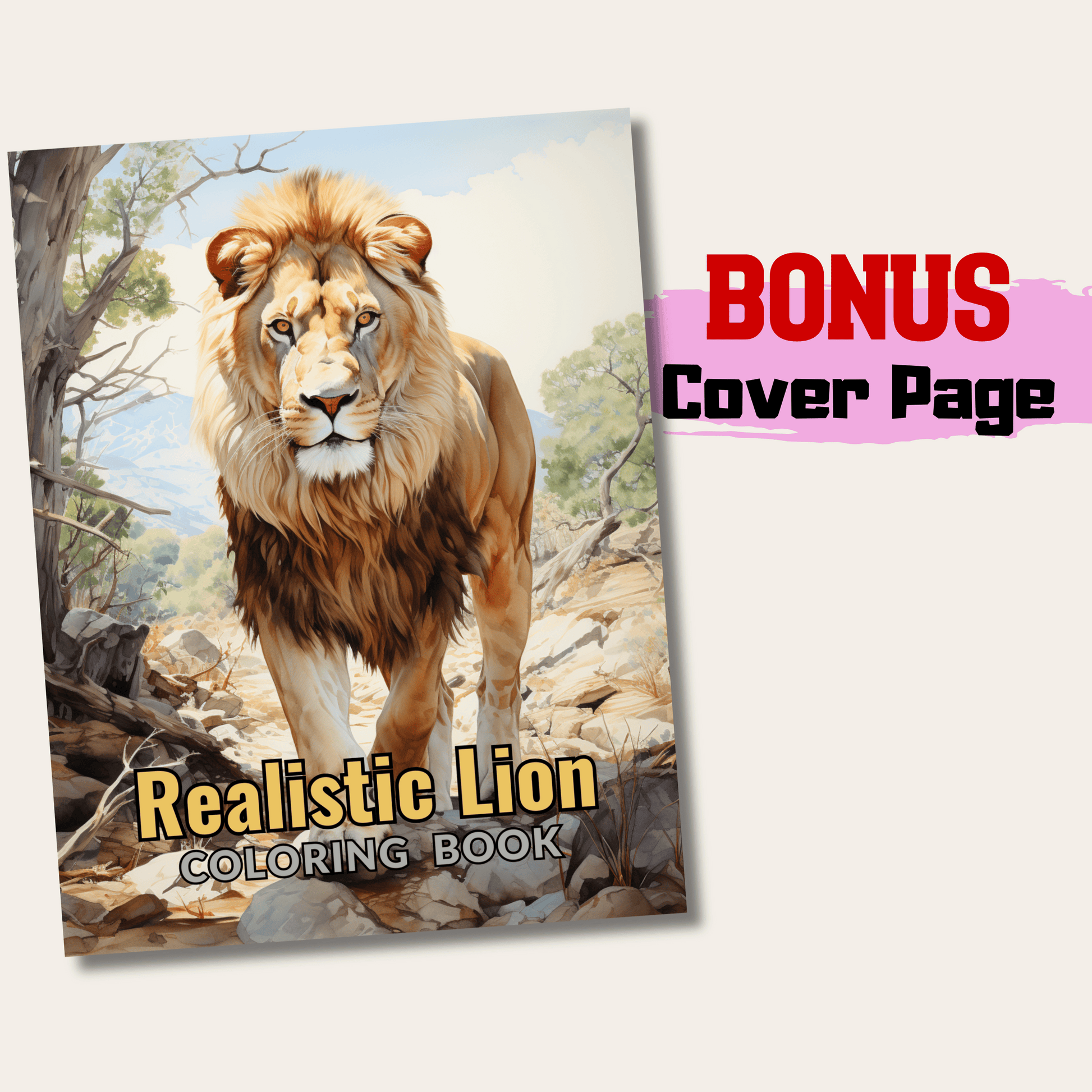 Pages realistic lion grayscale coloring book instant download pri â funny print for you