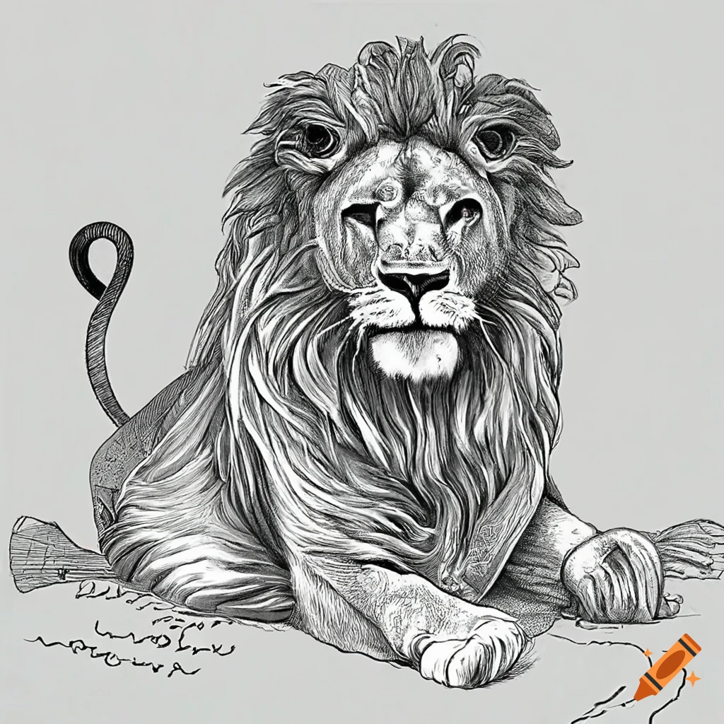 Coloring book page featuring lions on