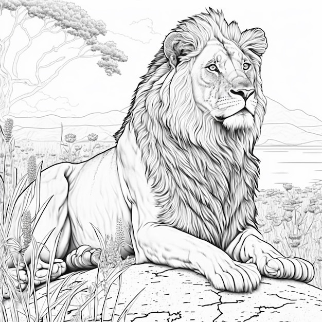 Premium photo lion coloring page black and white for coloring book