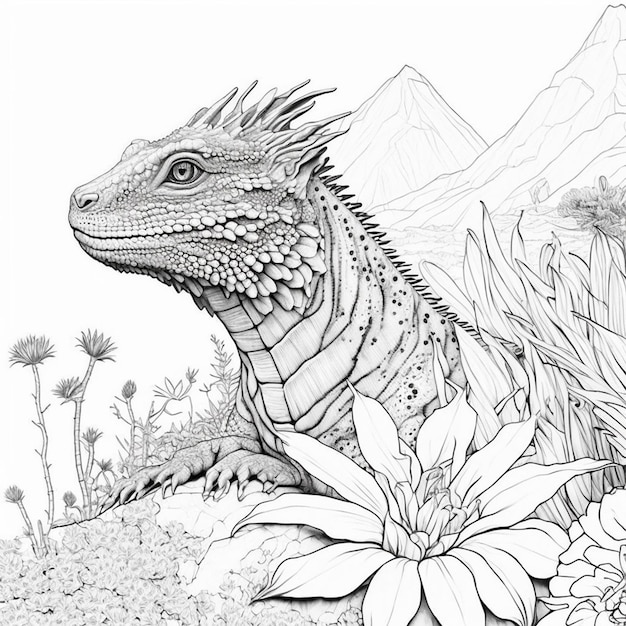 Premium photo lizard coloring page black and white for coloring book