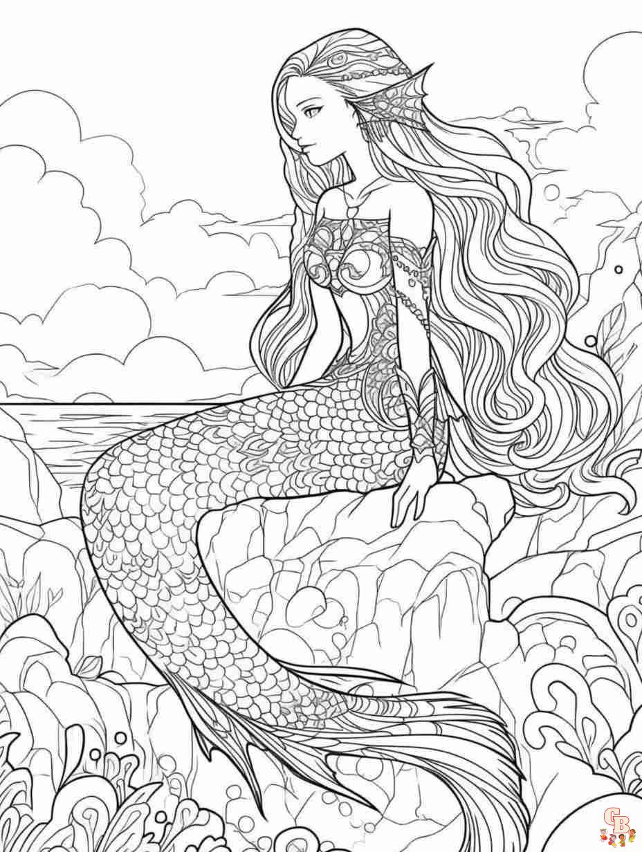 Printable mermaid coloring pages for kids