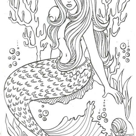 Realistic mermaid illustrations coloring pages for adults