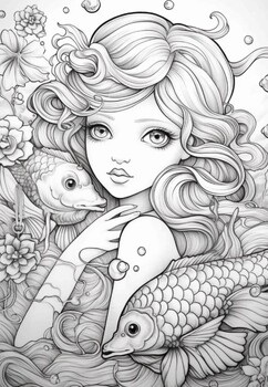 Fairy and mermaid coloring pages by art coloring book tpt