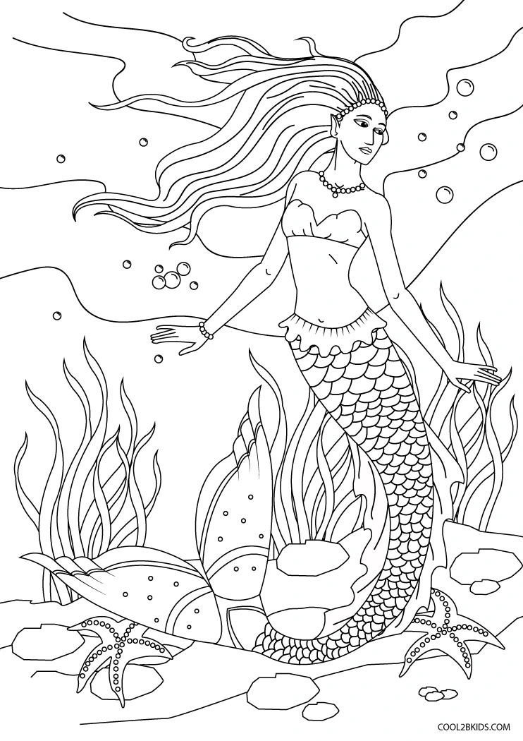 Printable mermaid coloring pages for kids