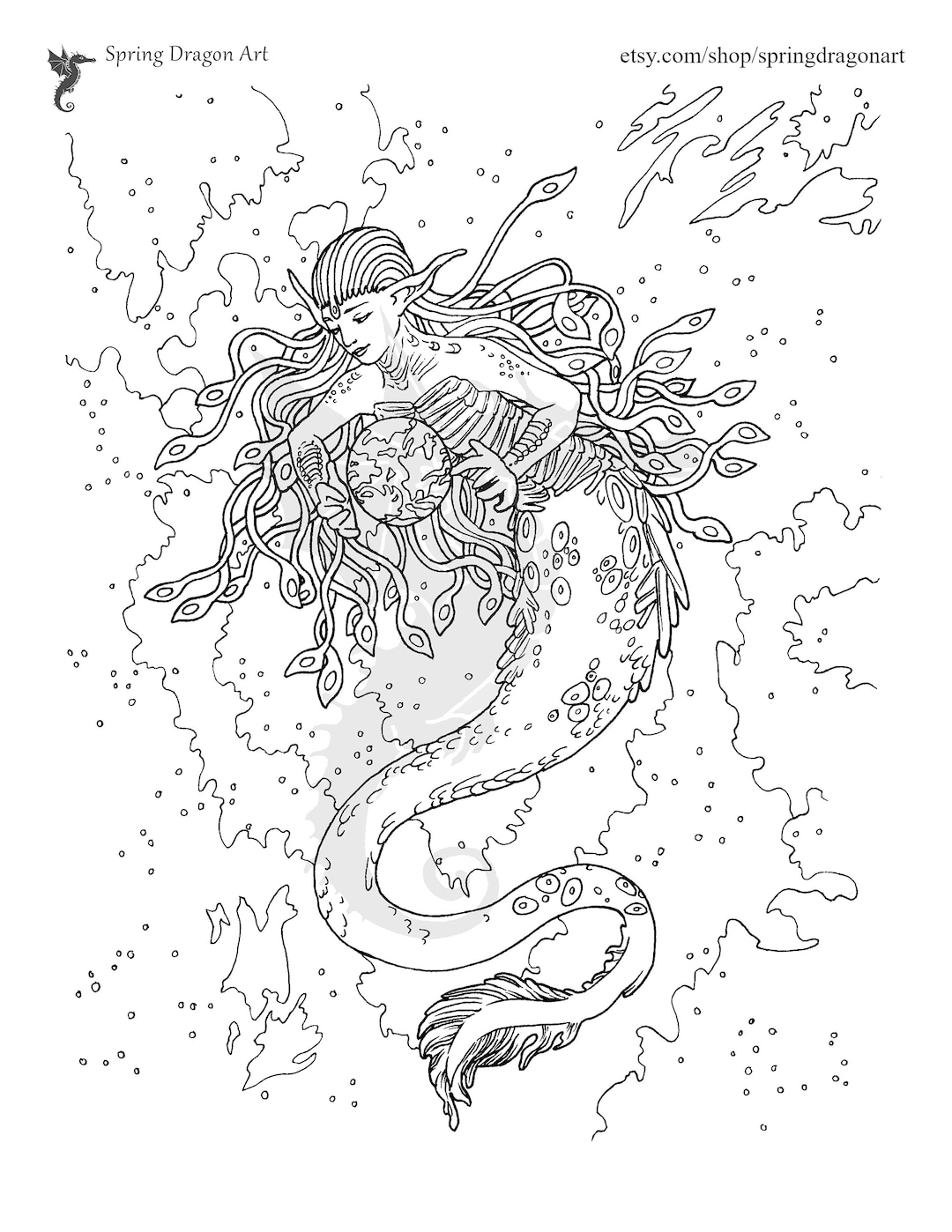 Celestial mermaid digital coloring page by anastasia bisel