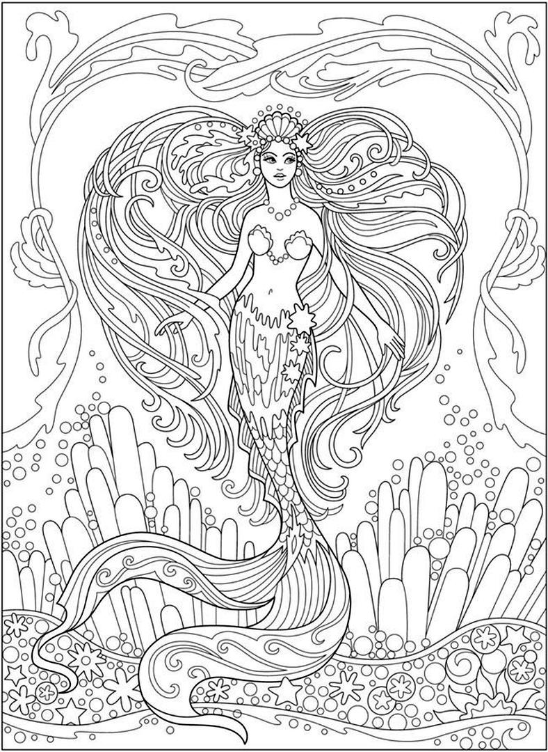 Get this realistic mermaid coloring pages for adult ht