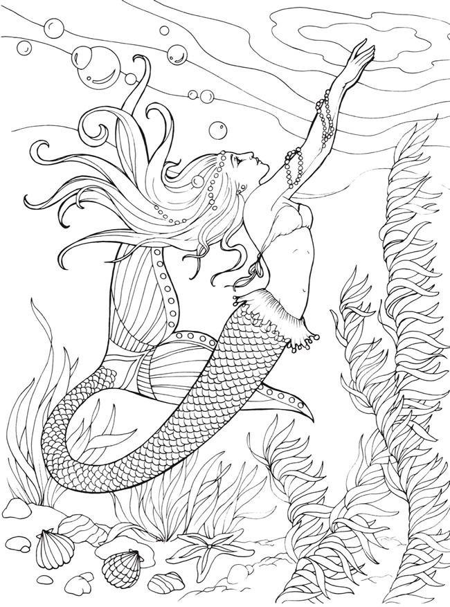 Mermaid coloring pages for adults