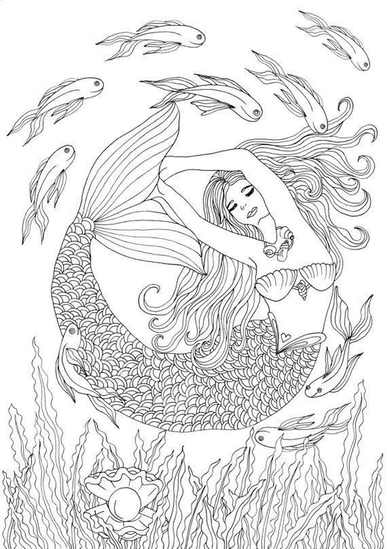 Get this realistic mermaid coloring pages for adult crl