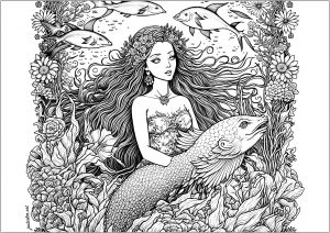 Mermaid surrounded by waves