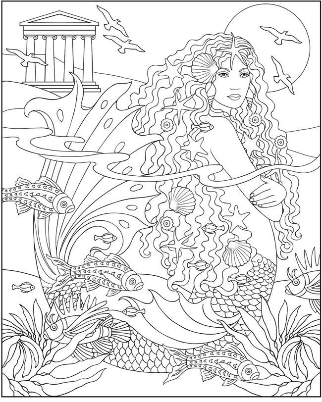 Mermaid coloring pages for adults