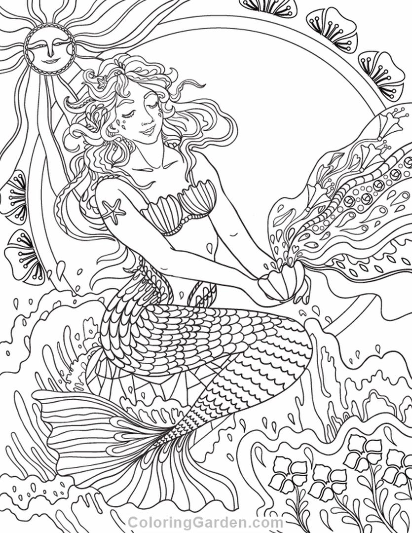 Get this realistic mermaid coloring pages for adult lud