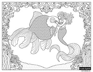 Mermaid kisses coloring page