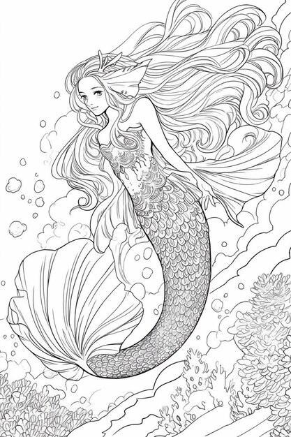 Page mermaid coloring images