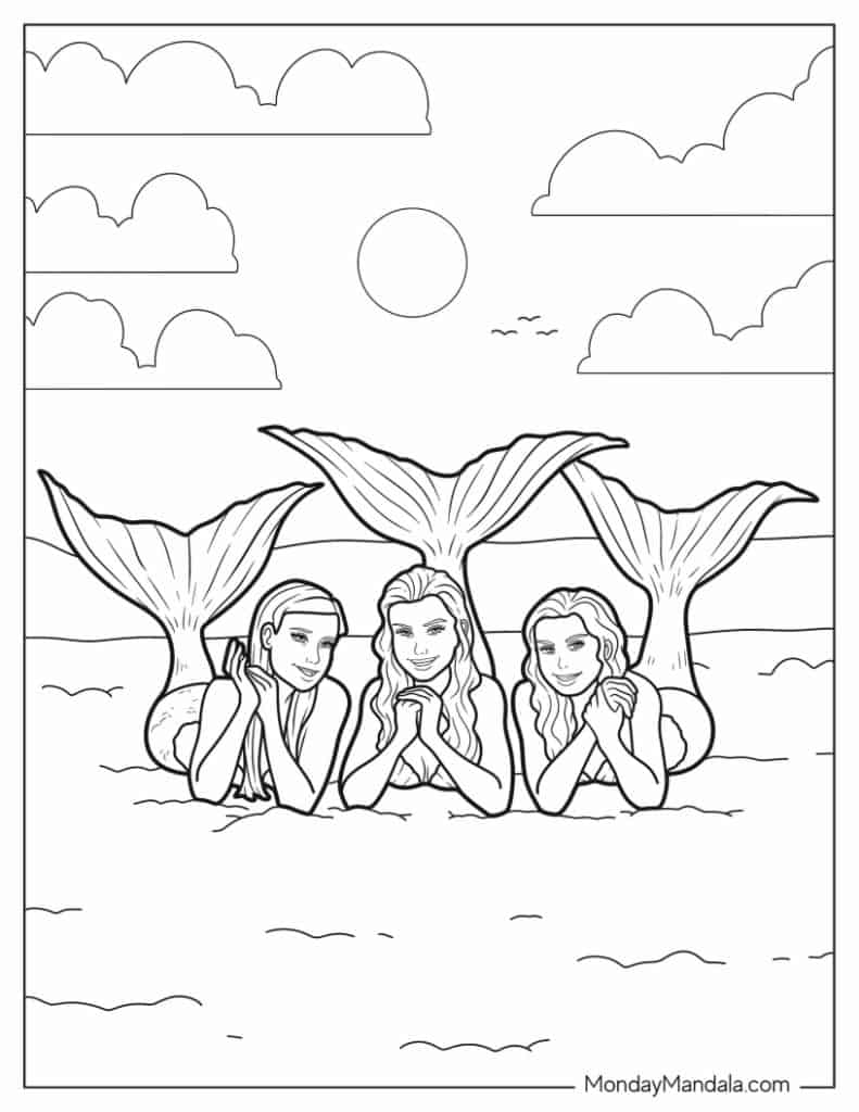 Mermaid coloring pages free pdf printables