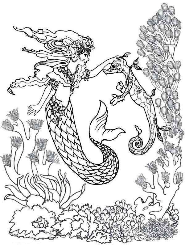 Detailed mermaid coloring pages