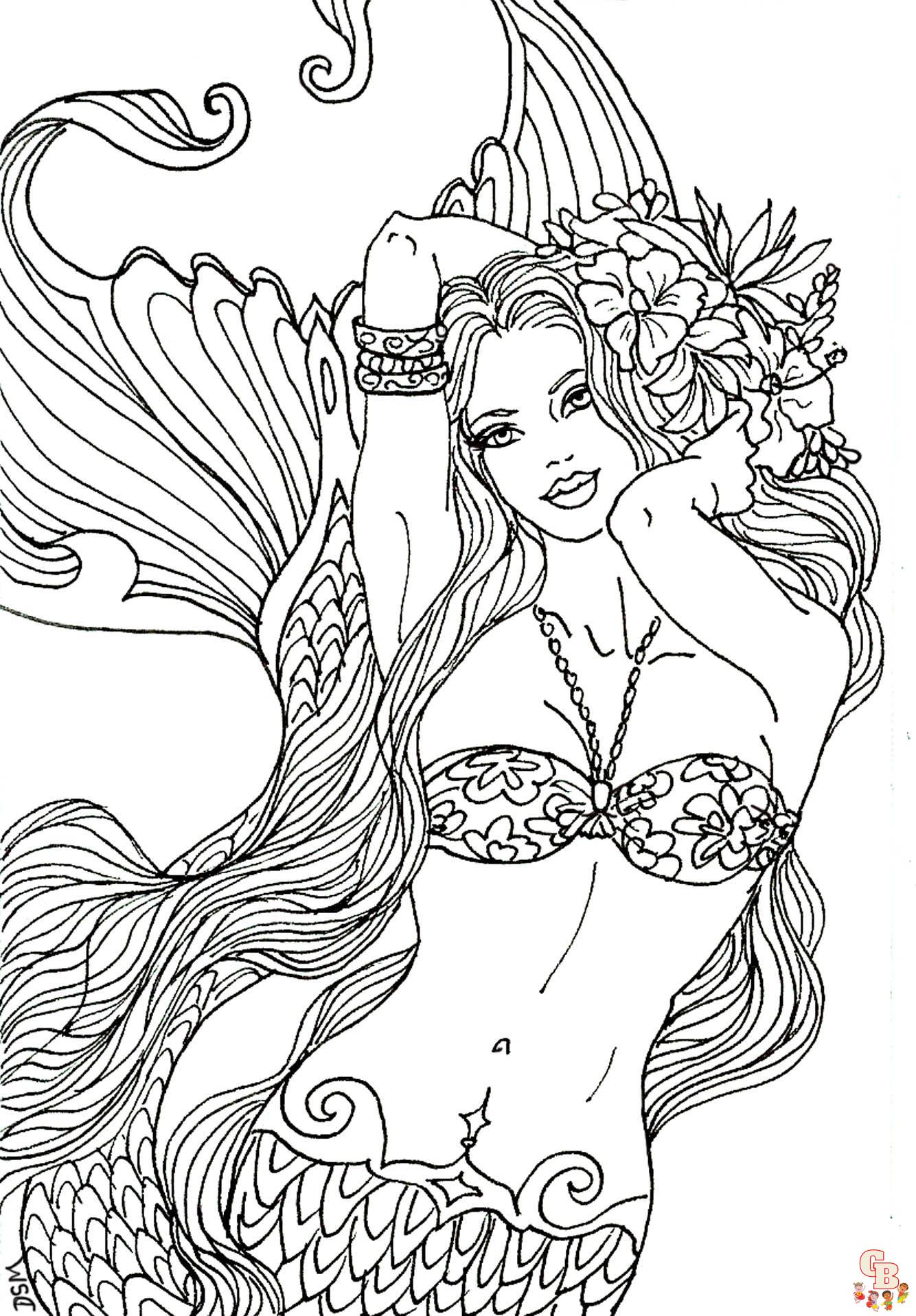 Realistic mermaid coloring pages free printable