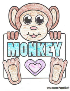 Free monkey coloring page â the tucson puppet lady