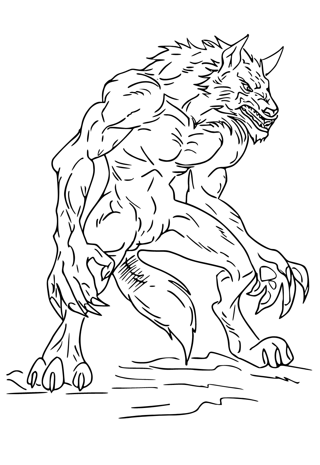 Free printable werewolf monster coloring page for adults and kids