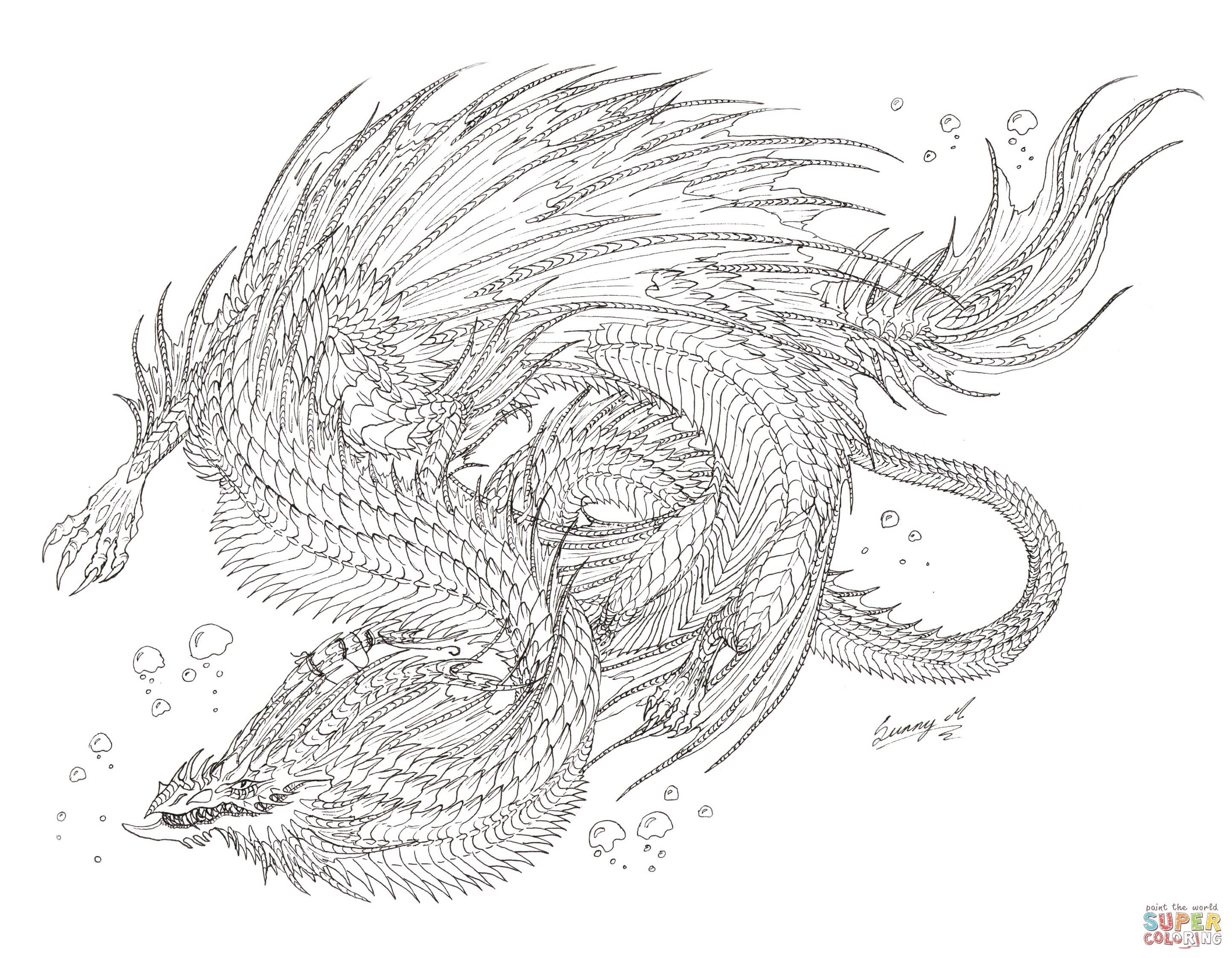 Sea serpent dragon coloring page free printable coloring pages