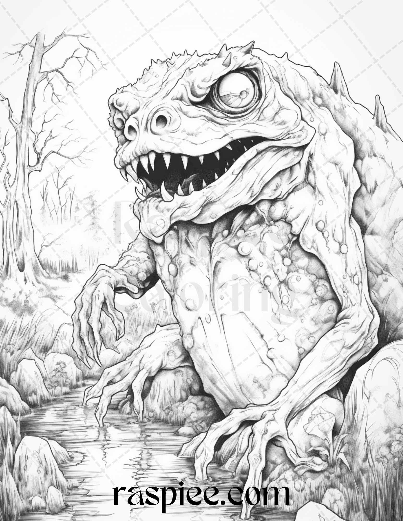 Horror zombie animals grayscale coloring pages printable for adults â coloring