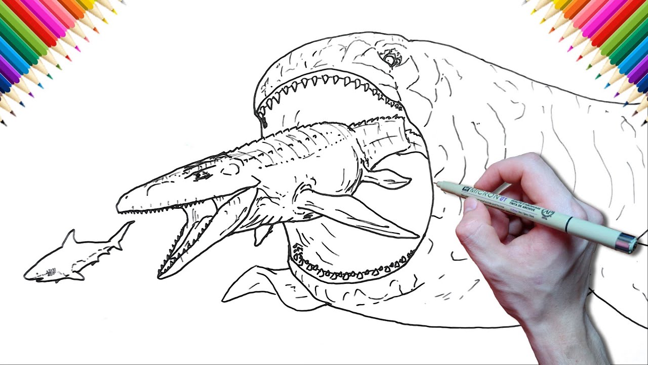 Shark vs mosasaurus vs bloop drawing and coloring