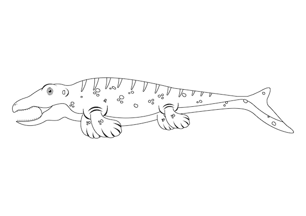 Premium vector black and white mosasaurus dinosaur cartoon character vector coloring page of a mosasaurus dinosaur