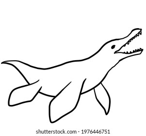 Simple realistic mosasaurus line drawing stock illustration