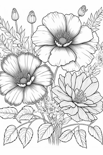 Premium photo blank garden nature coloring page black and white for coloring book