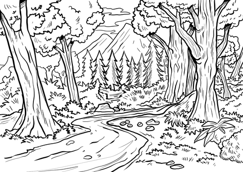 Mountain forest coloring page free printable coloring pages