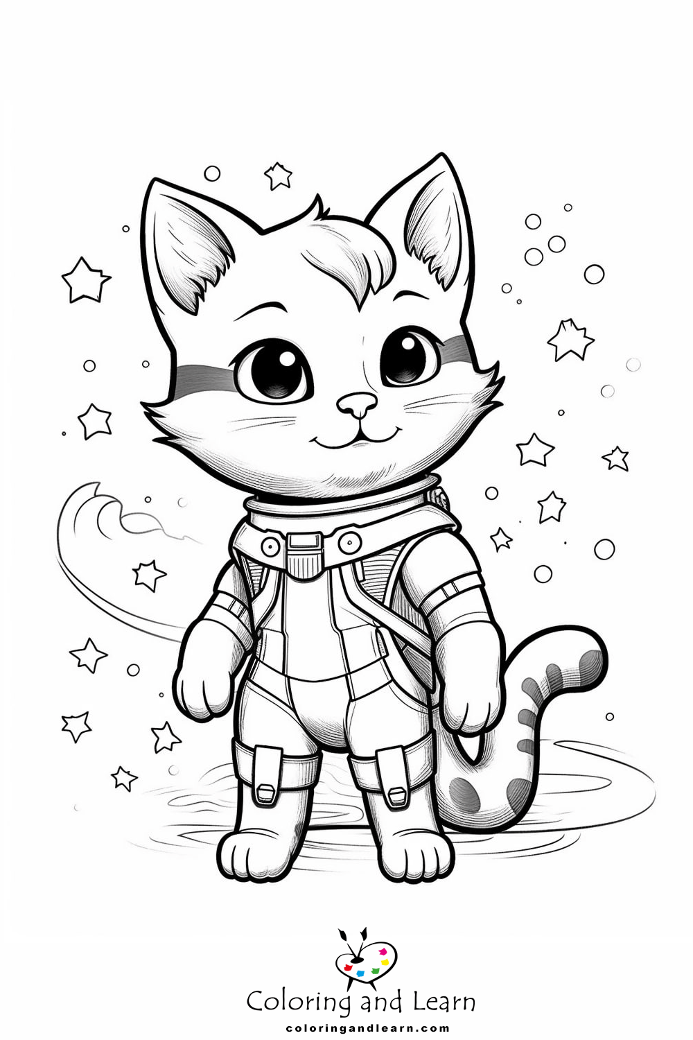 Realistic astronaut cat coloring pages