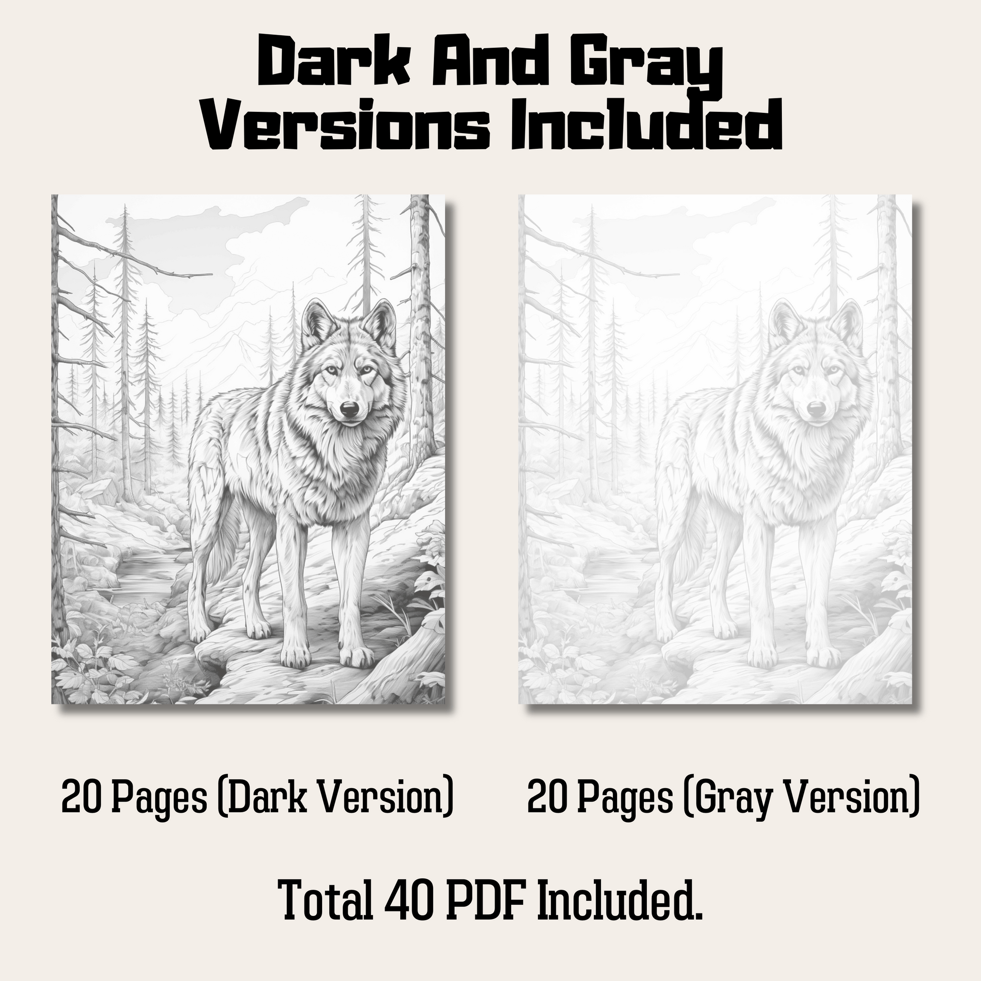 Pages realistic wolf grayscale coloring book instant download pri â funny print for you