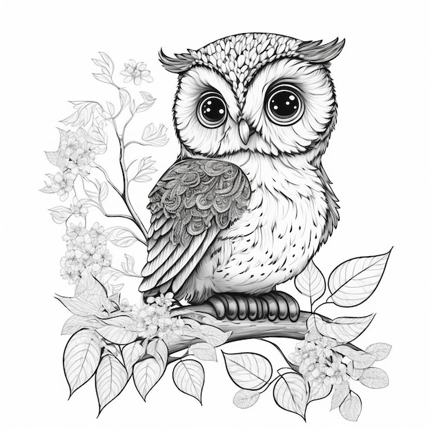 Premium photo delightful owl outline illustration for coloring book page coloring card for kids and adults