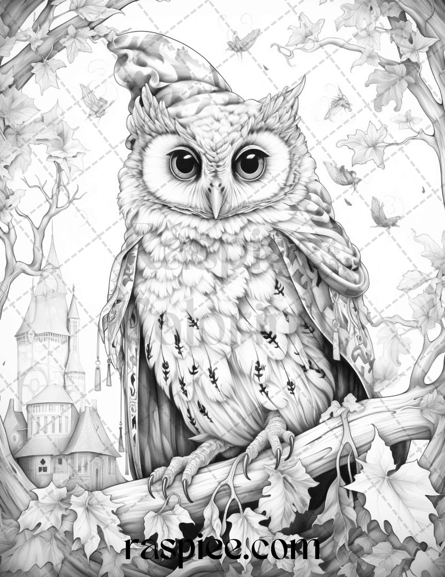 Halloween witch owl grayscale coloring pages for adults and kids prin â coloring