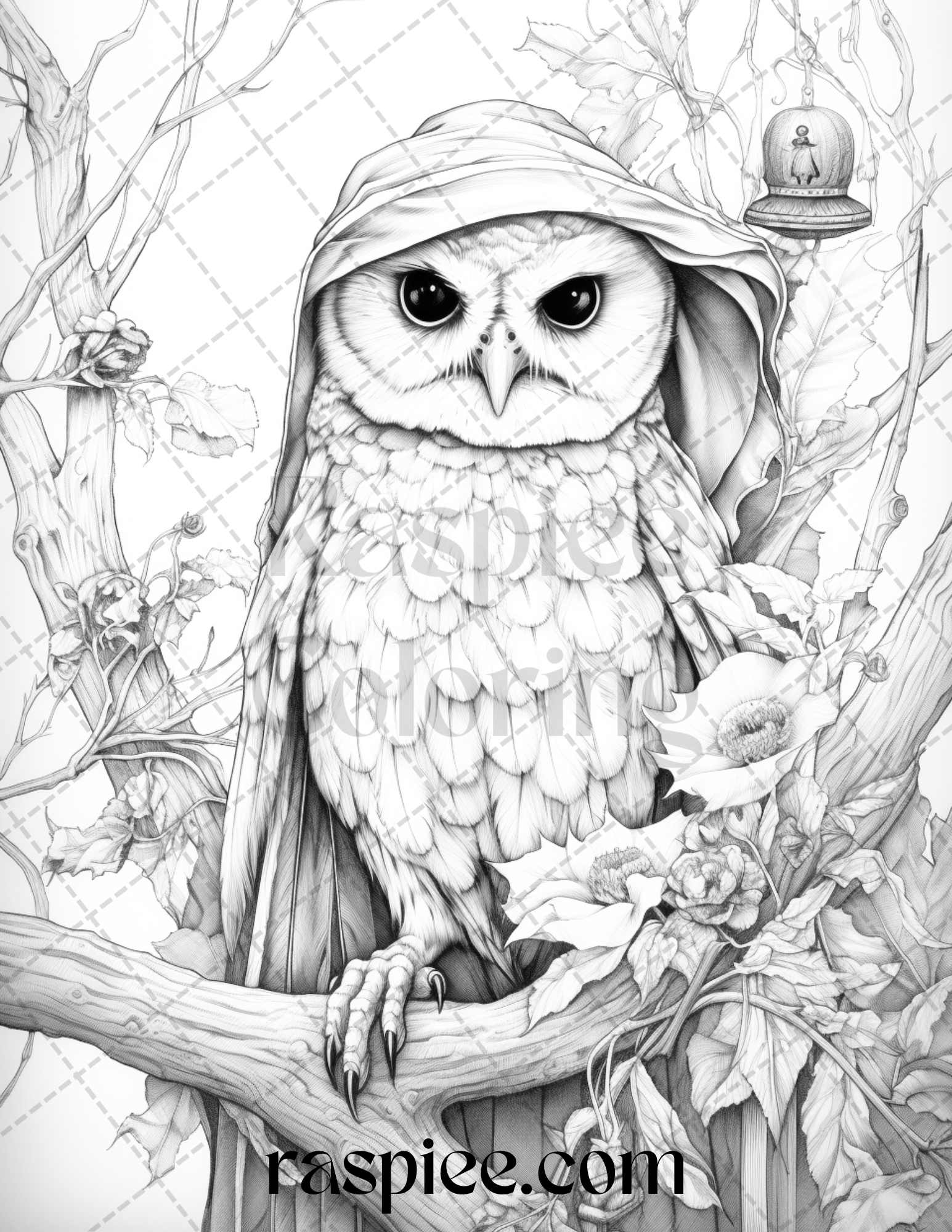 Halloween witch owl grayscale coloring pages for adults and kids prin â coloring