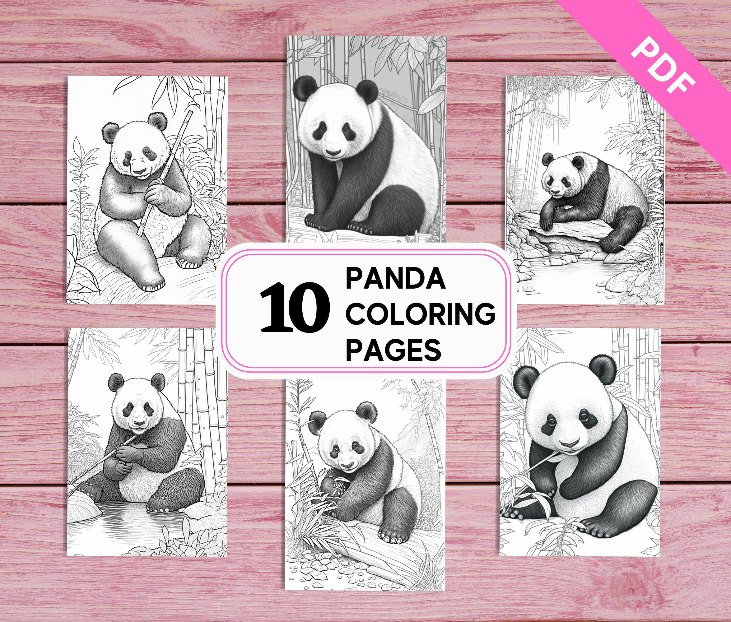 Panda realistic coloring pages for kids and adults printable pdf pages a instant download greyscale colouring sheets