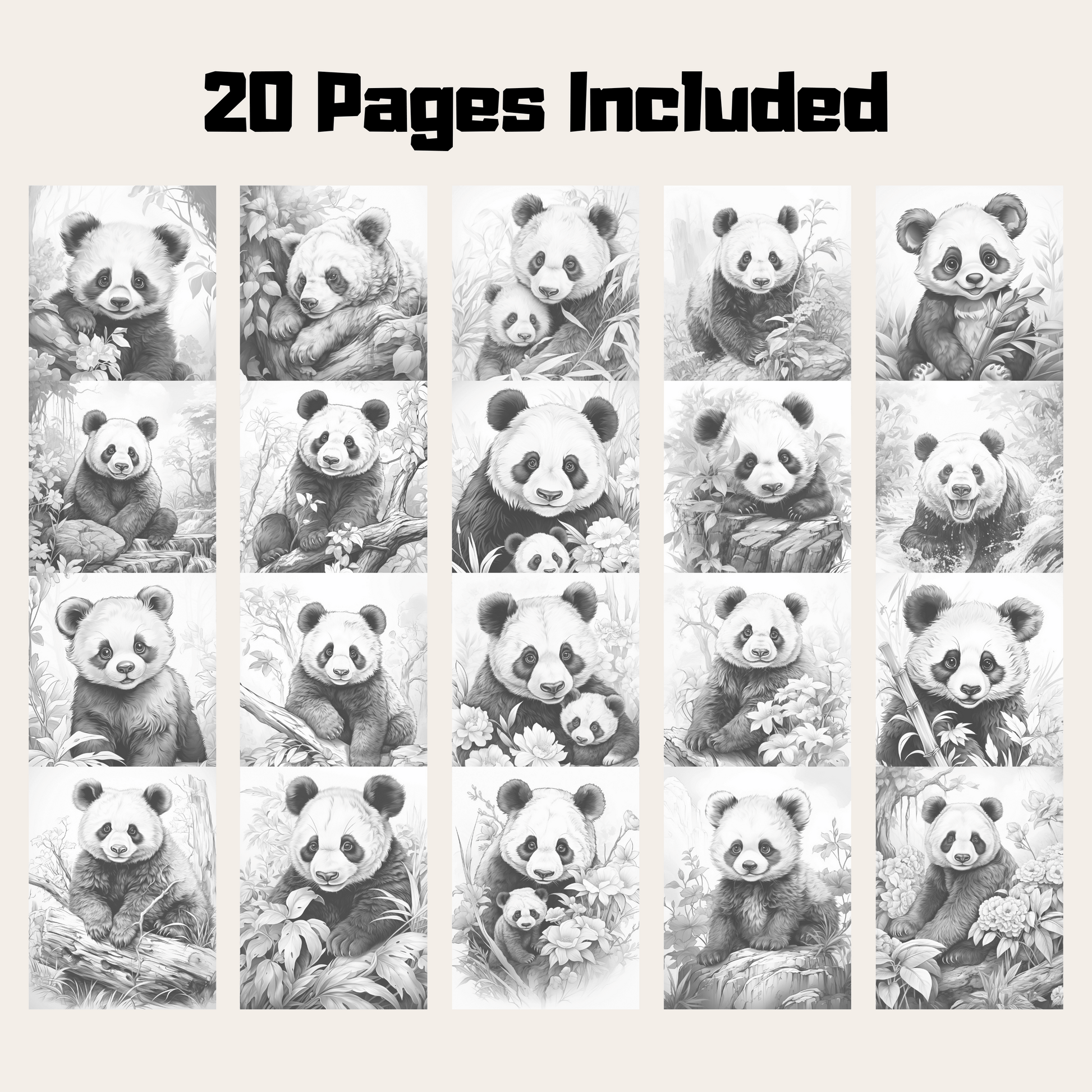 Pages realistic panda grayscale coloring book instant download pr â funny print for you