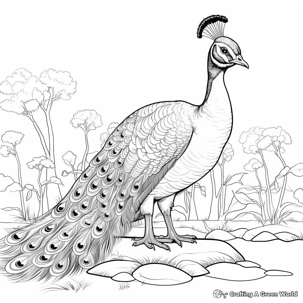 Realistic peacock coloring pages