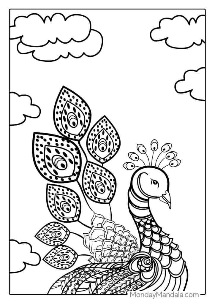 Peacock coloring pages free pdf printables