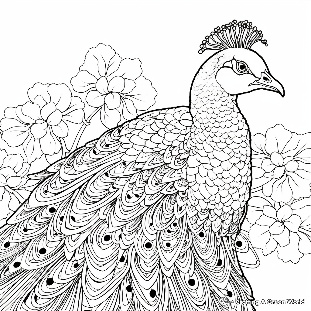 Realistic peacock coloring pages