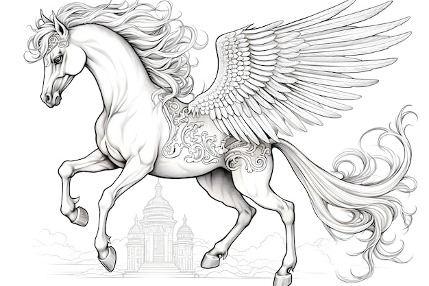 Premium ai image pegasus coloring page